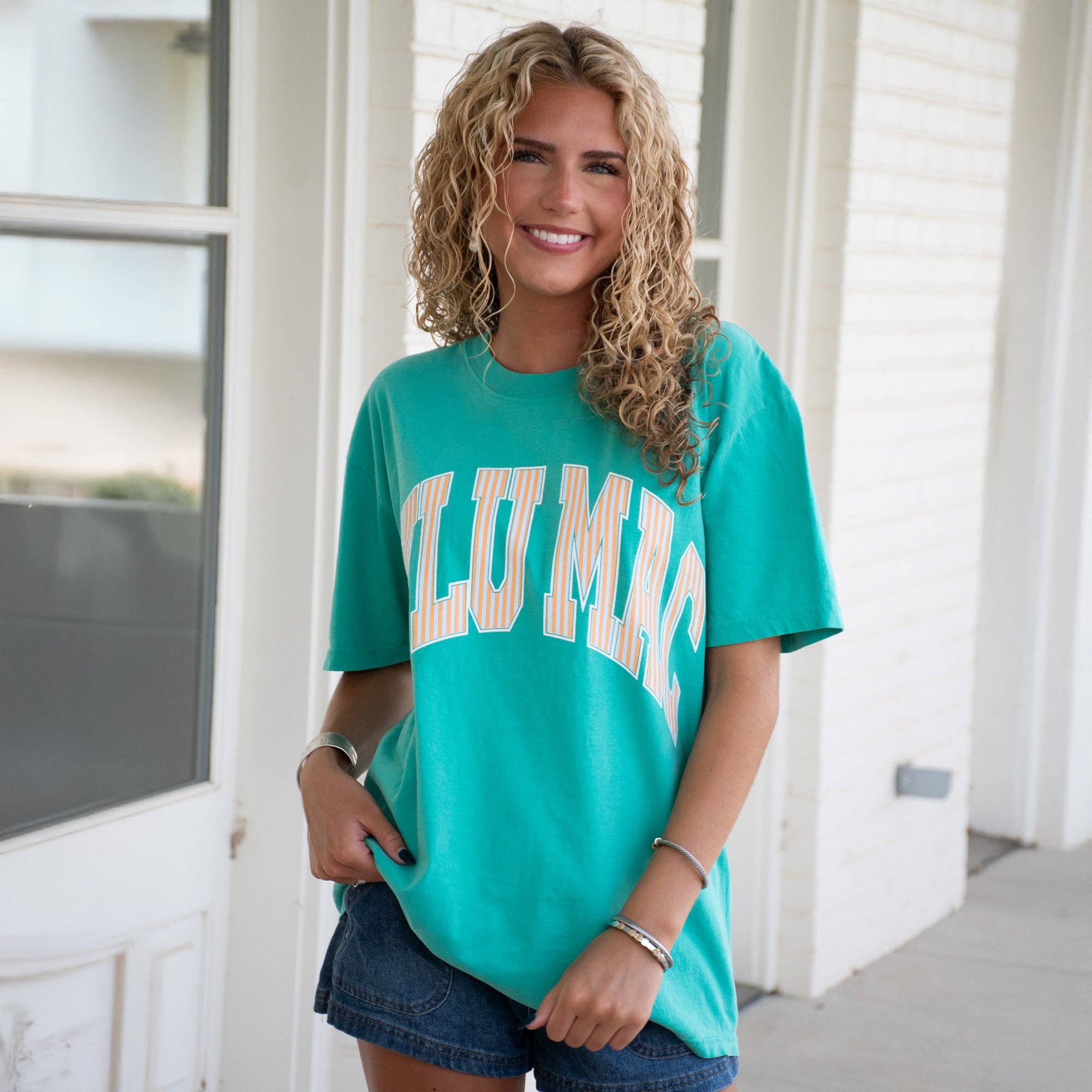 LM-STR-1000 Stripe Adult Cream Sickle Sky/Island Green Comfort Colors Tee — Bama Tan boutique, Tuscaloosa AL