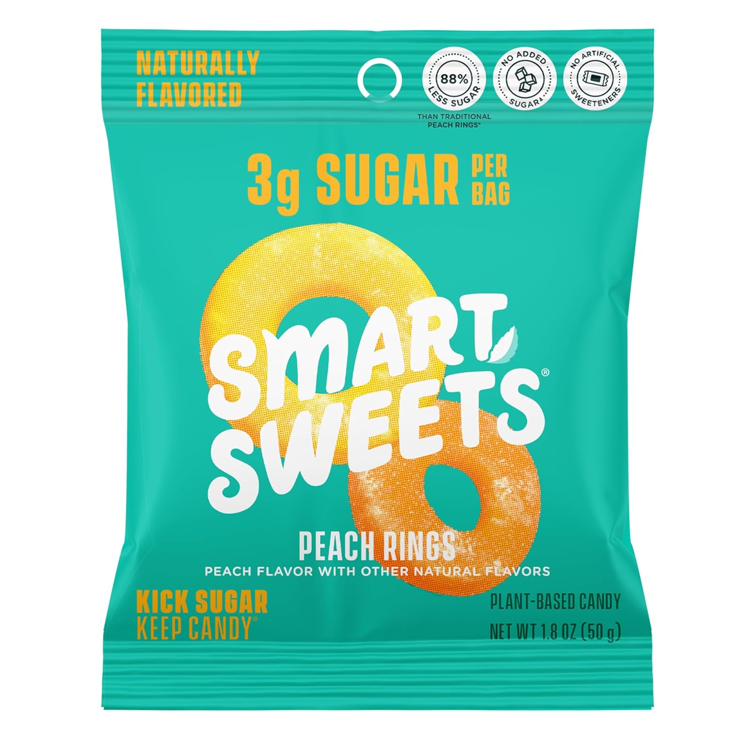 SmartSweets Peach Rings Low Sugar Gummy 1.8 oz 12 ct