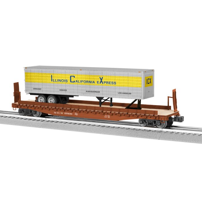 Milwaukee Road 50' Flatcar W/ ICX Trailer 2326390 O Scale
