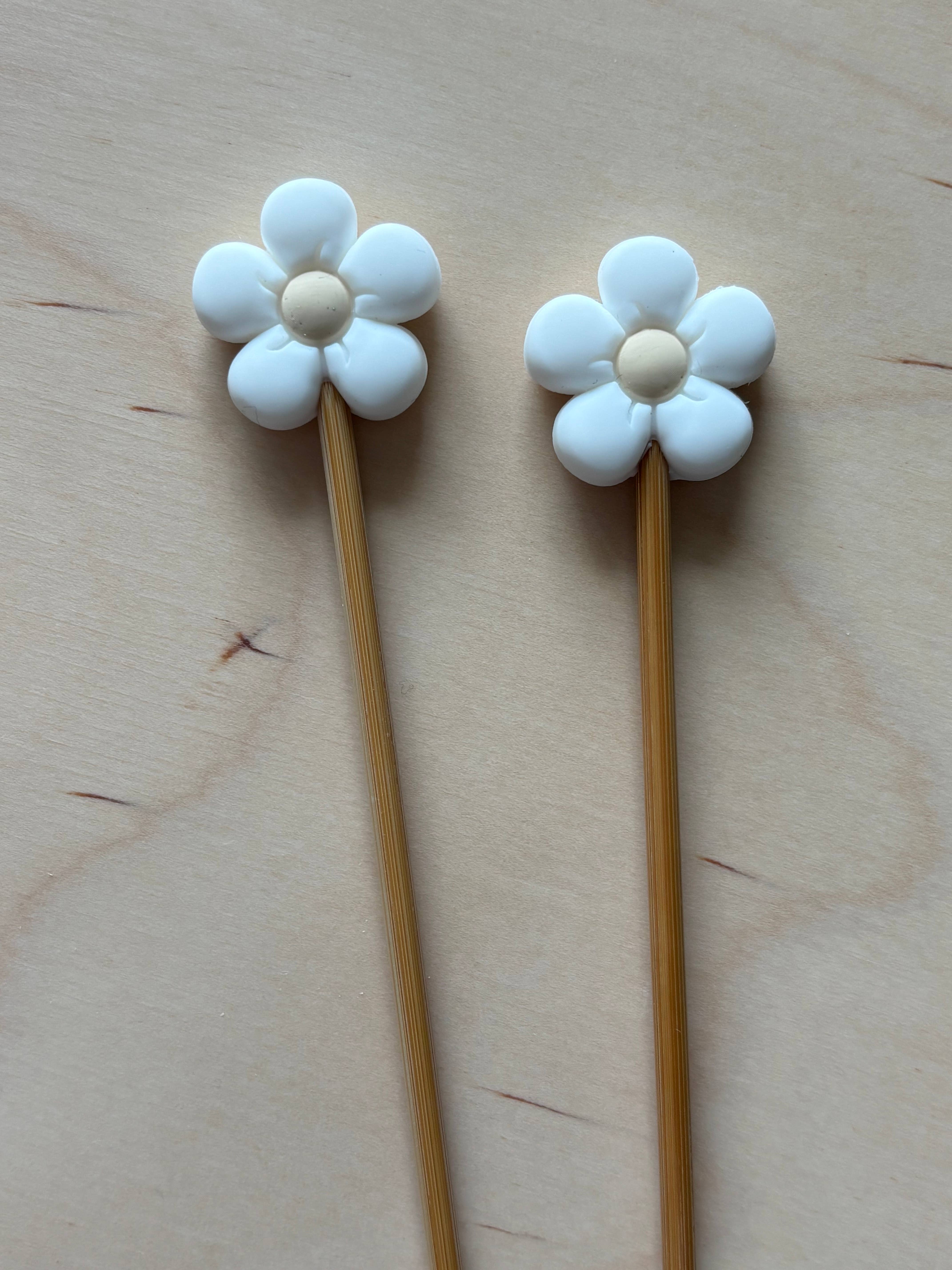 White Puffy Flower Knitting Point Protectors Stitch Stopper