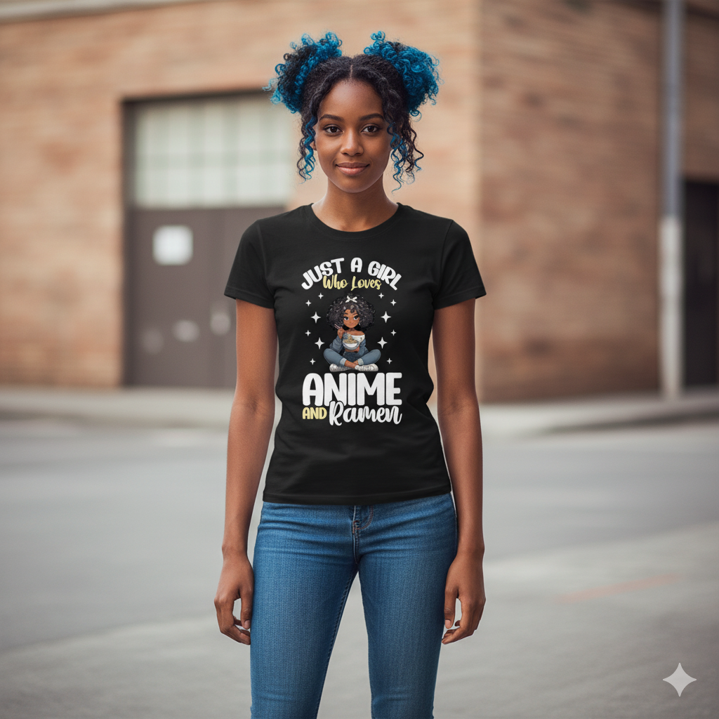 Just A Girl Who Loves Anime And Ramen African American Graphic T-Shirt
