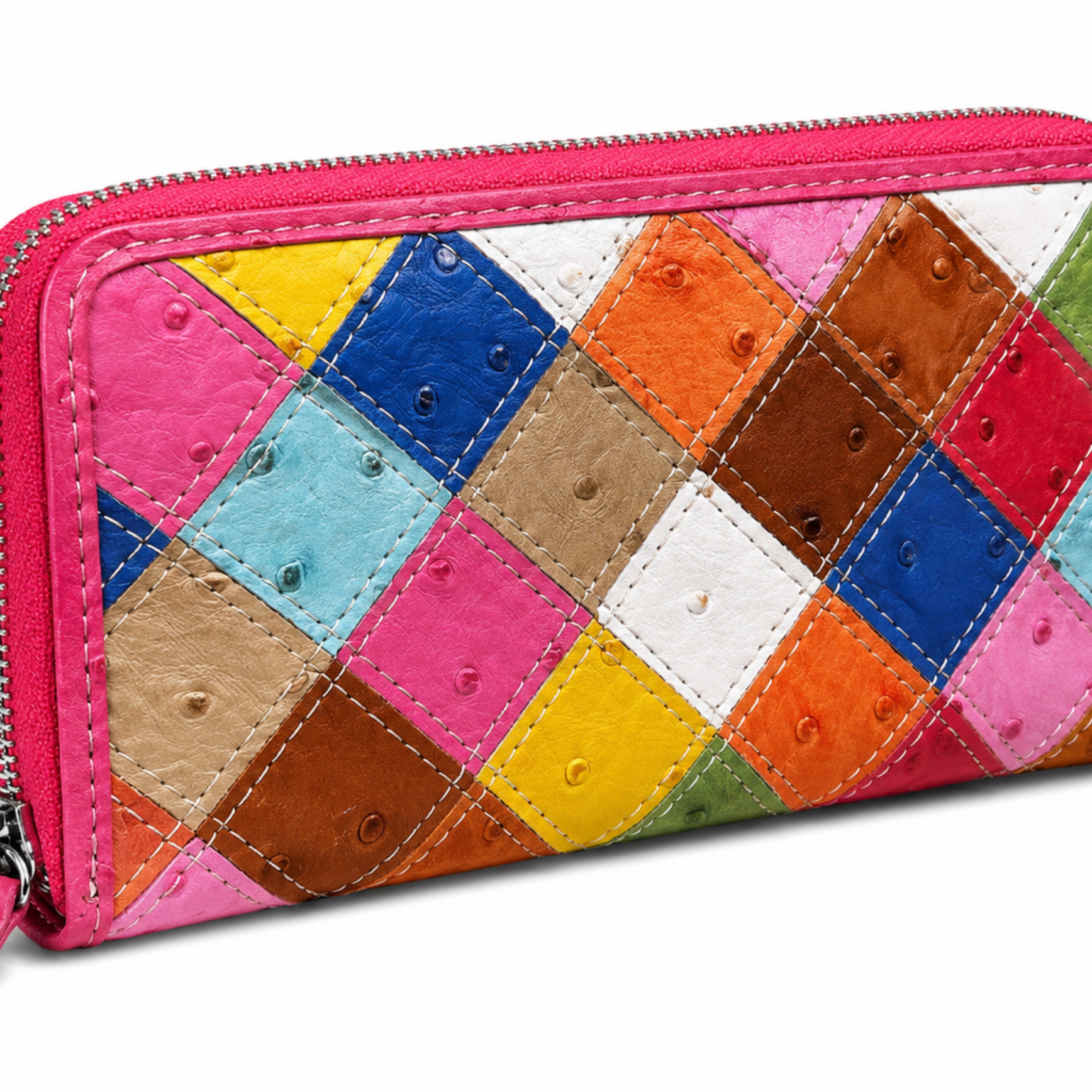 Color Patchwork Zip Around Wallet