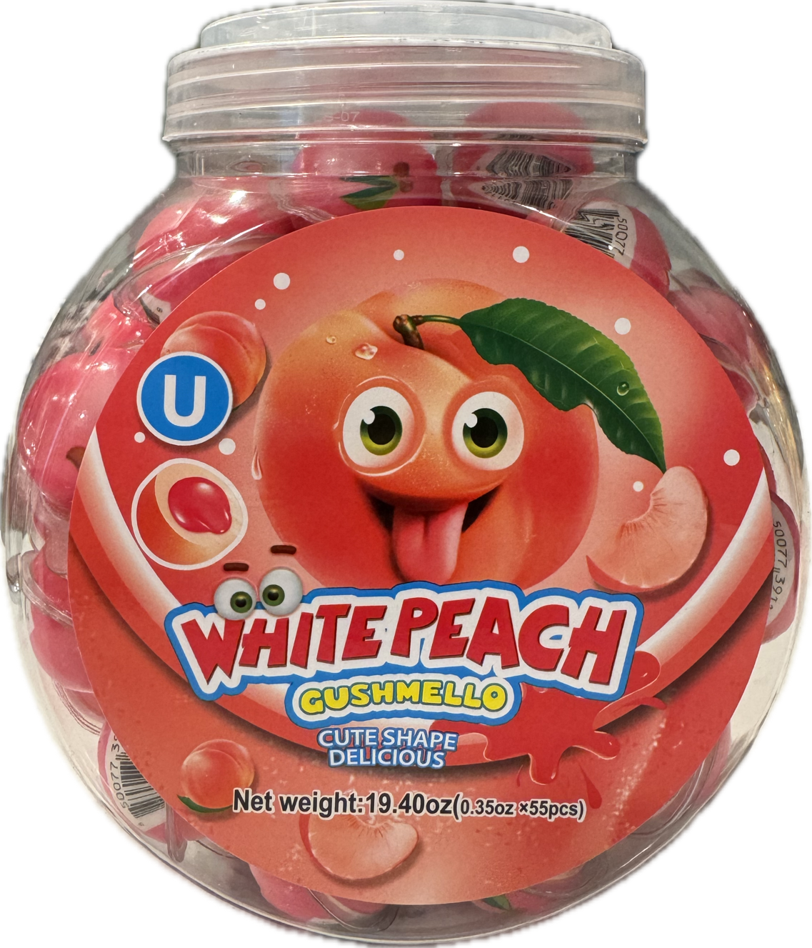 Gushmello Liquid Filled Gummy White Peach Candy Jar 55 ct