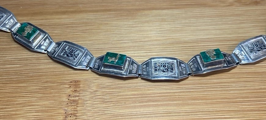 Vintag Sterling Silver Azuremalachite Peru Panel Aztec Bracelet Deities Bracelet