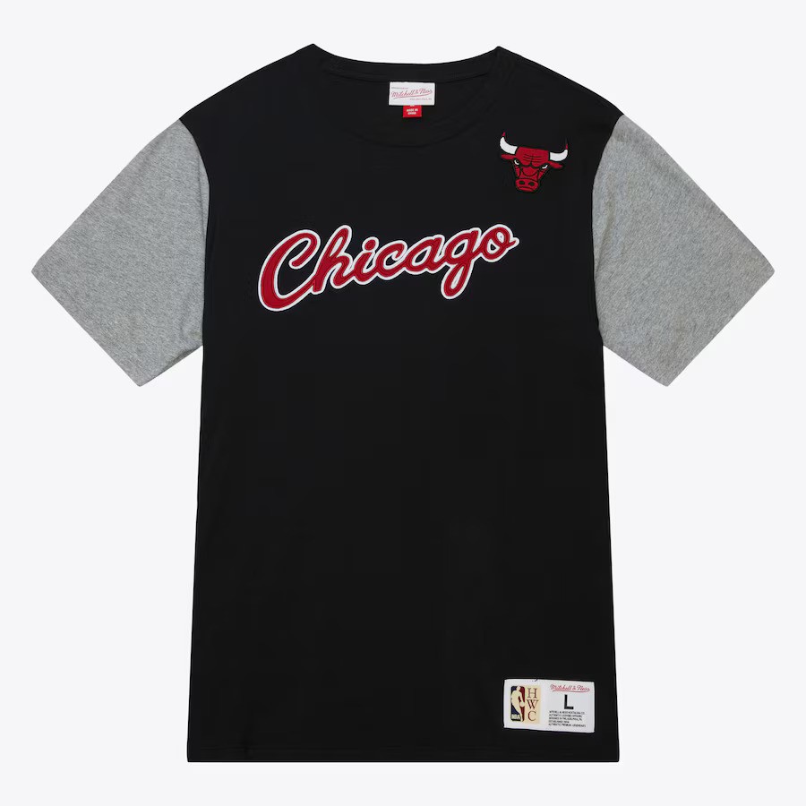 Chicago Bulls Embroidered Mitchell and Ness Color Block Shirt