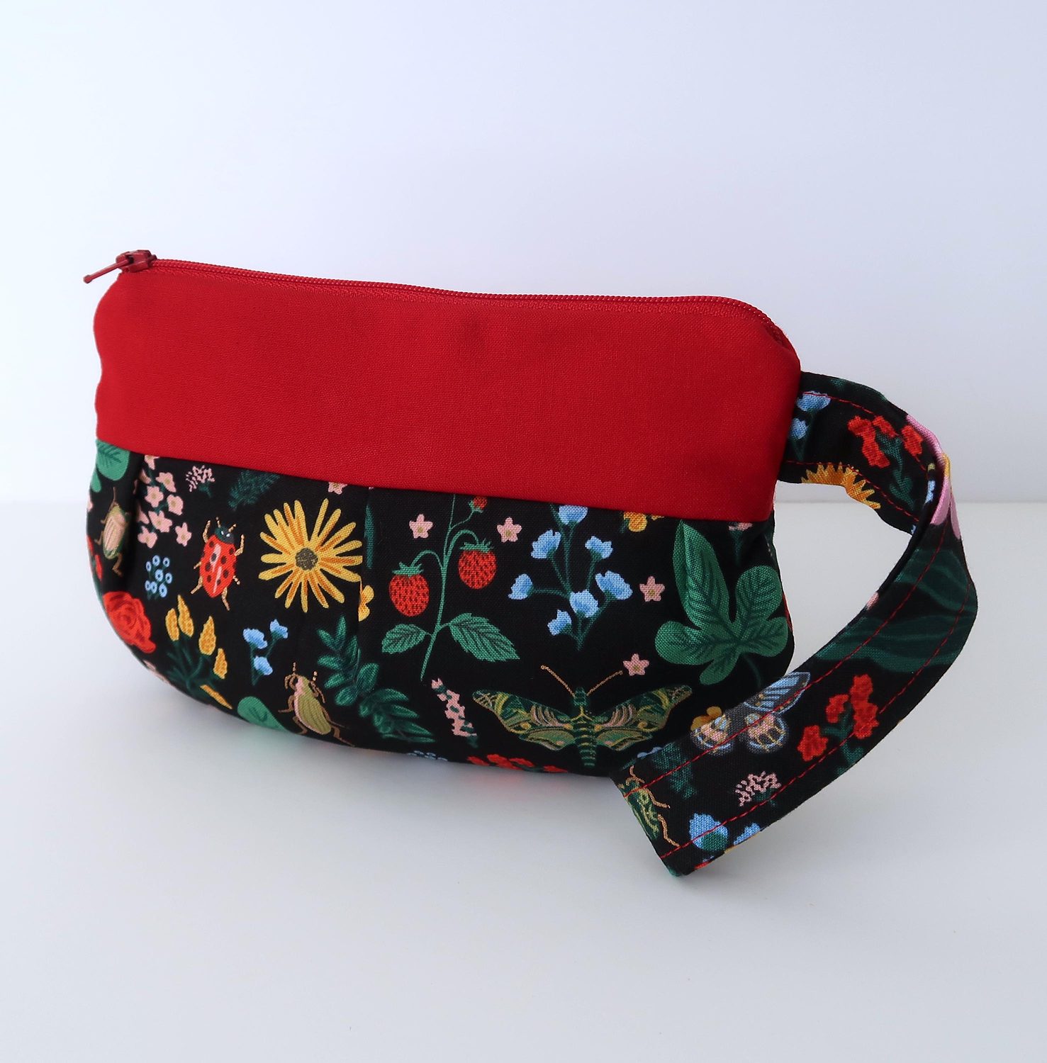 Pleated Wristlet – Bugs & Blooms on Black, photo 3 of 5
