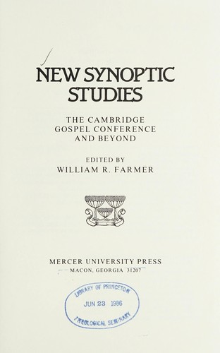 Cover of New Synoptic Studies