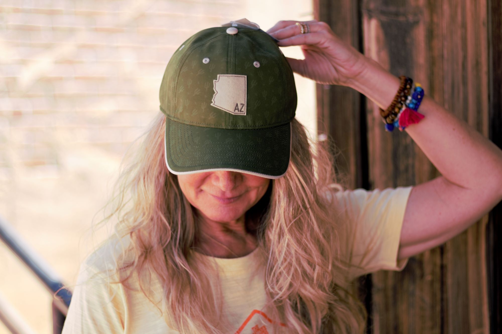 Olive green cap-cactus pattern