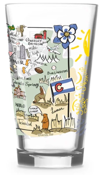 Colorado Map Glass 16oz