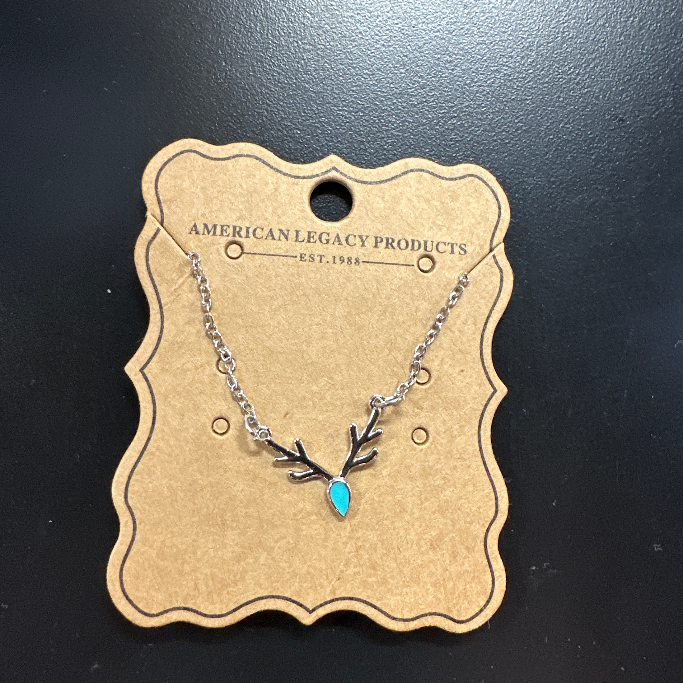 Antler Deer Head Turq/silver necklace