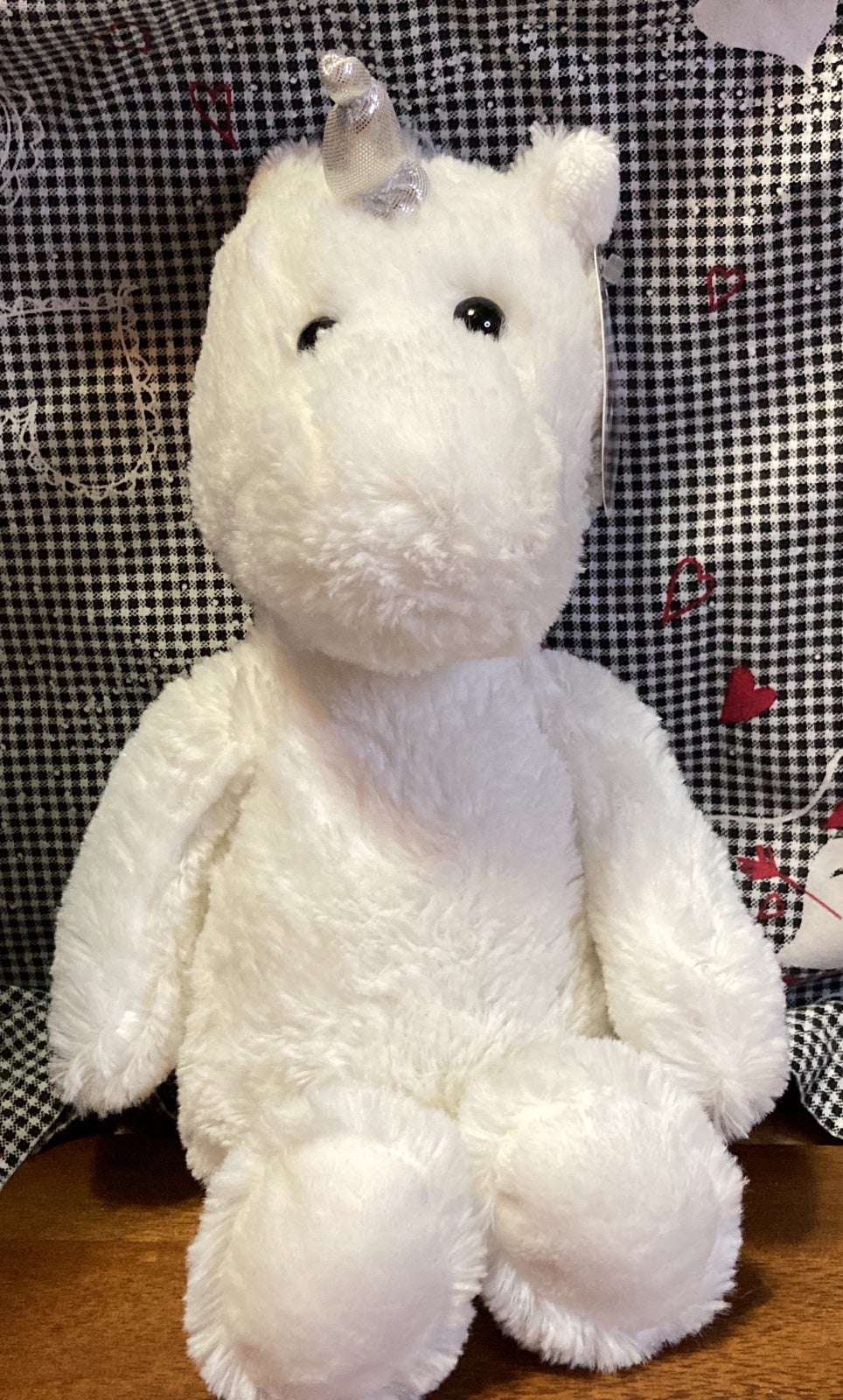 CUDDLY FRIENDS Pure White Unicorn Plush with Shimmery Silver Horn