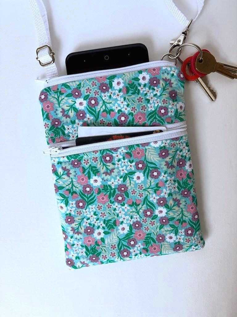Small Crossbody Bag – Teal & Purple Flowers, photo 4 of 6