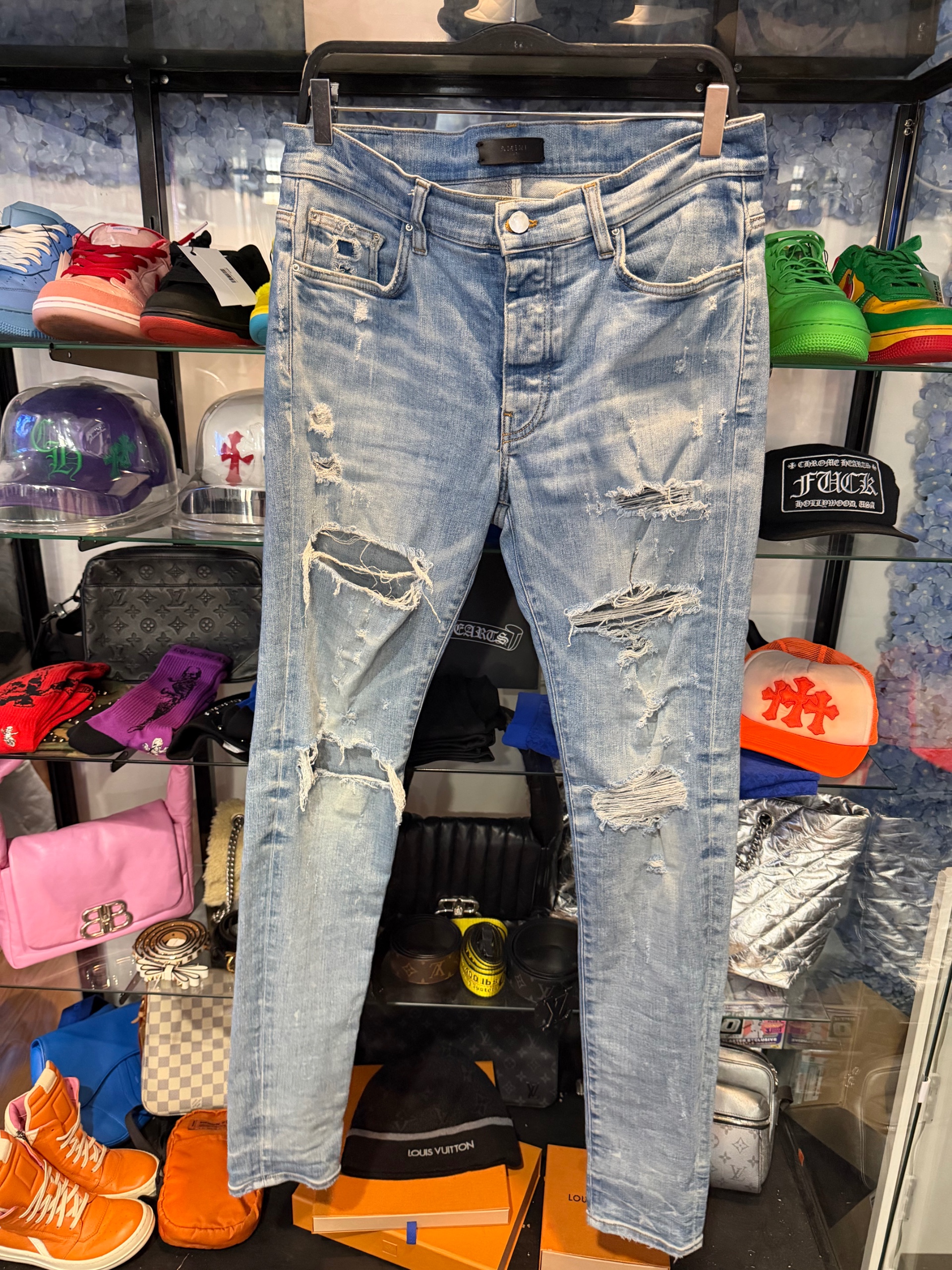 AMIRI - Thrasher Plus Skinny-Fit Distressed Jeans - Blue ( USED )