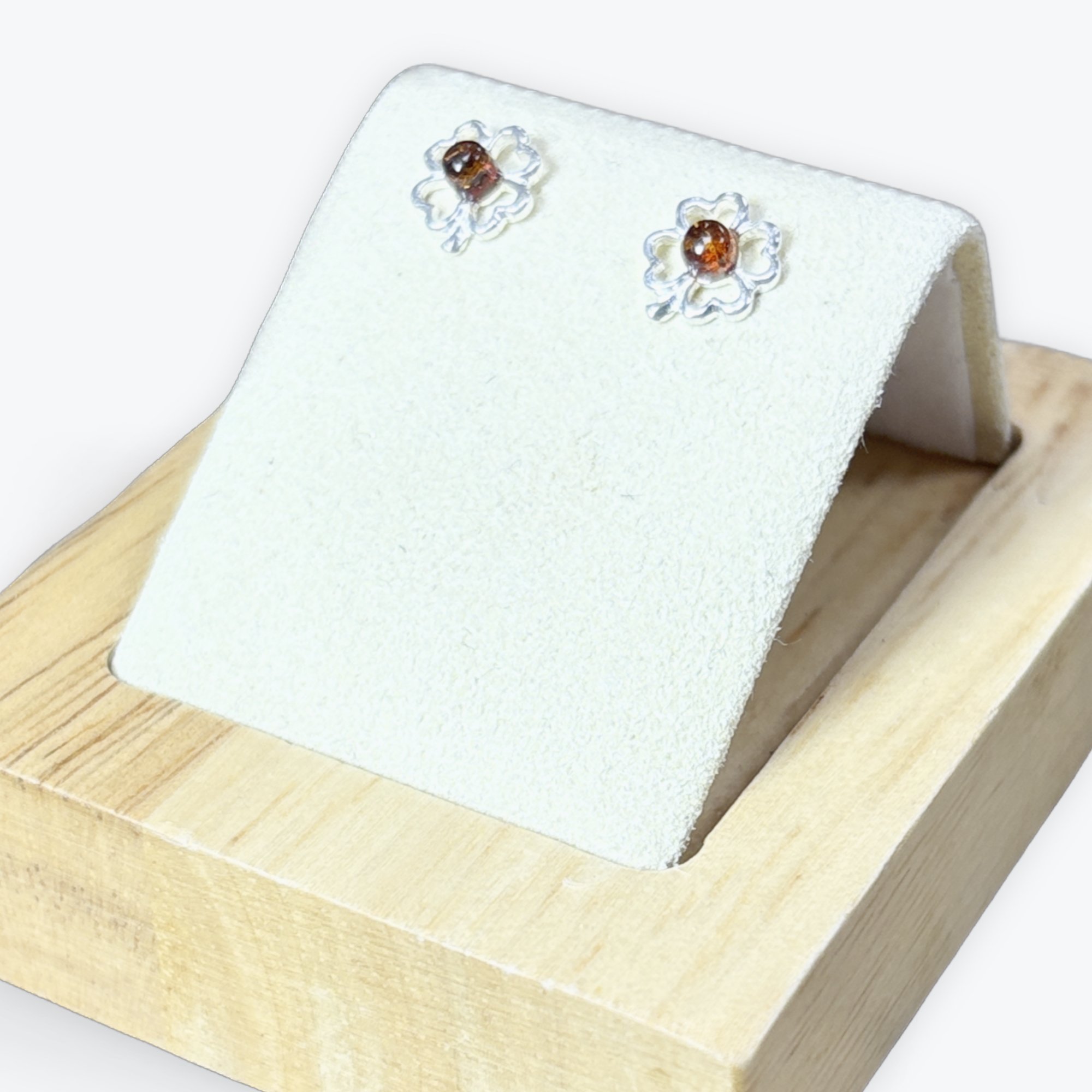 Boucle d'oreilles Ambre Trèfle à 4 feuilles - Argent 925 — stock Valence
