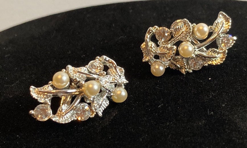 Vintage Rhinestone and Faux Pearl earrings