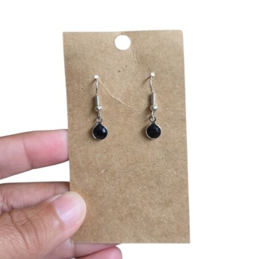 Silver Toned Classic Black Drop Dangle Earrings