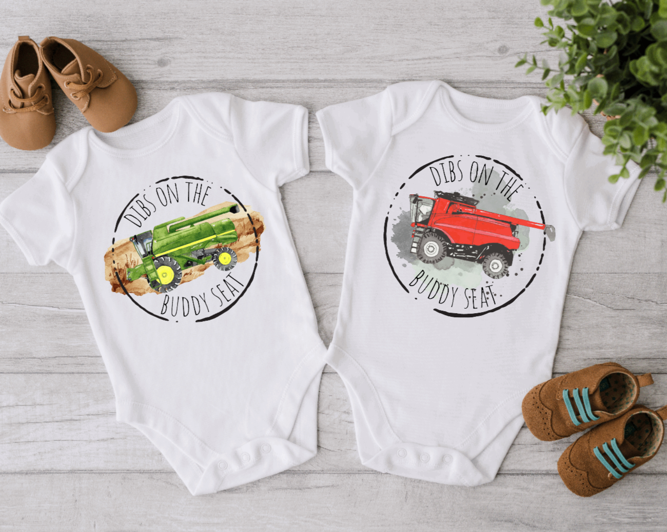 Dibs on the Buddy Seat Red Combine Tractor Onesie