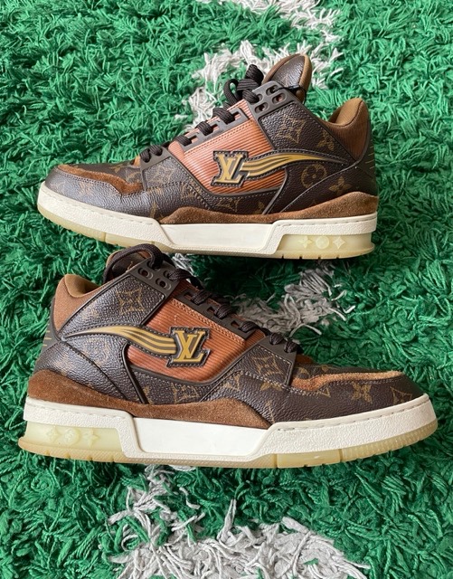 louis vuitton trainer ankle sneakers 'brown monogram size 8 (used)