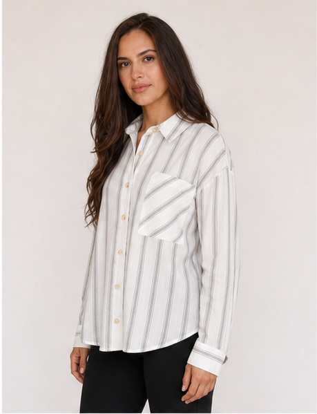 Stripe Long Sleeve Collared Button Down Shirt