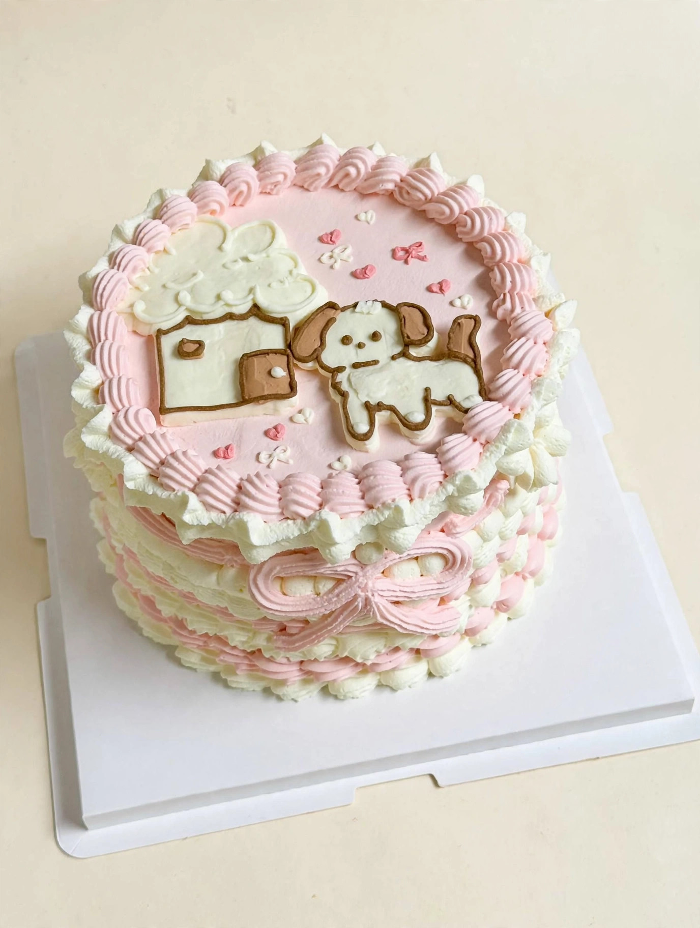 Pinky Puppy Cottage Cake — HoneyMe Bakery, Bellevue