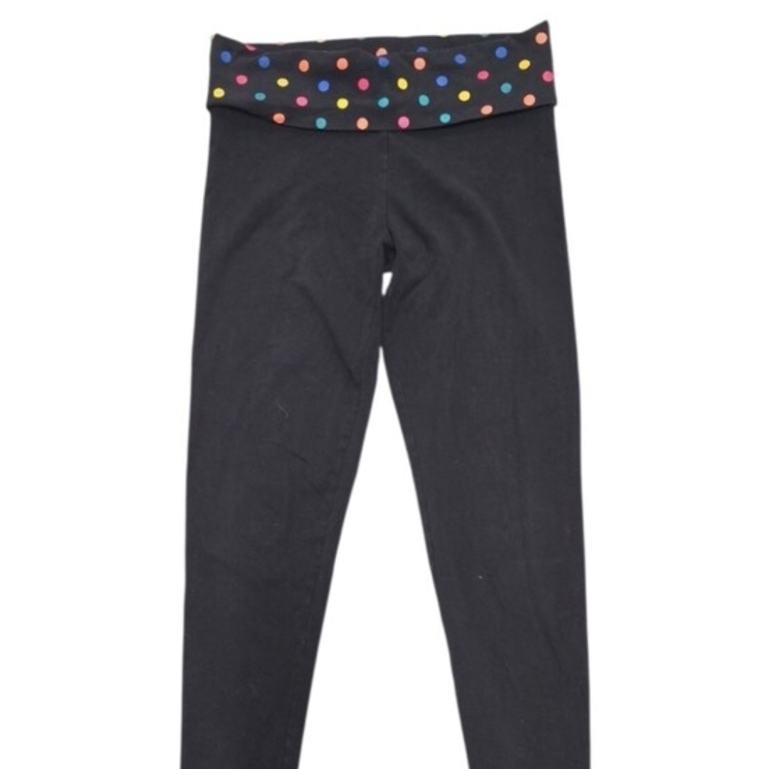 Y2K PINK Victoria's Secret Black Leggings Colorful Polka Dot Foldover Waistband