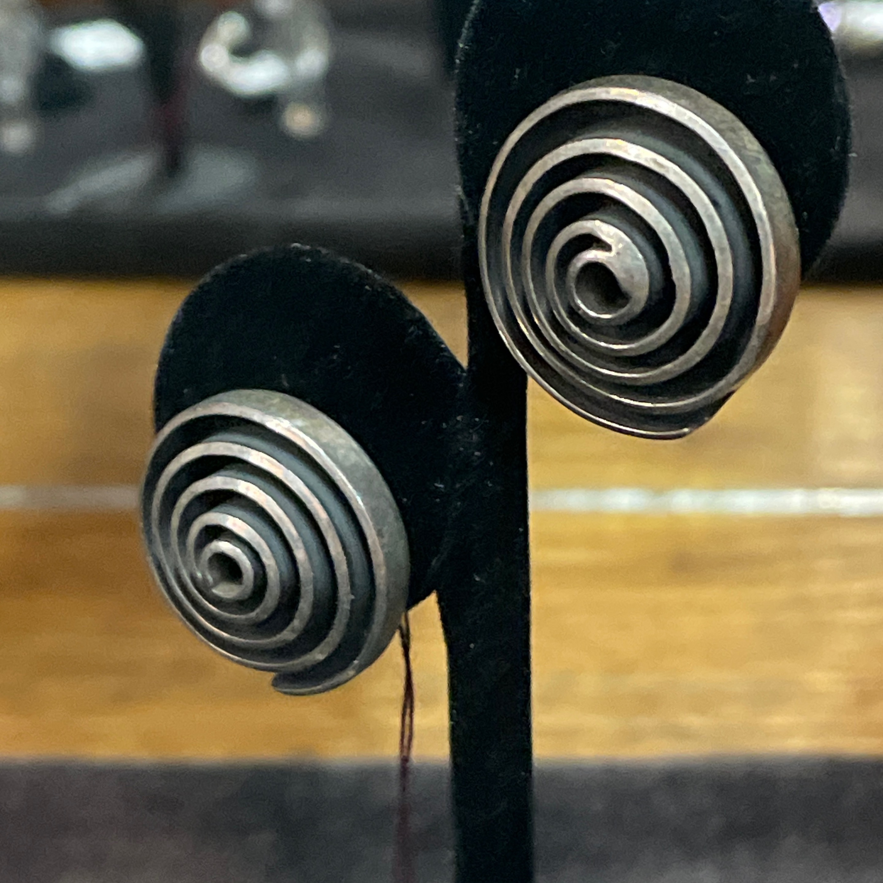 Black and White Spiral Earrings - Estate Jewelry
