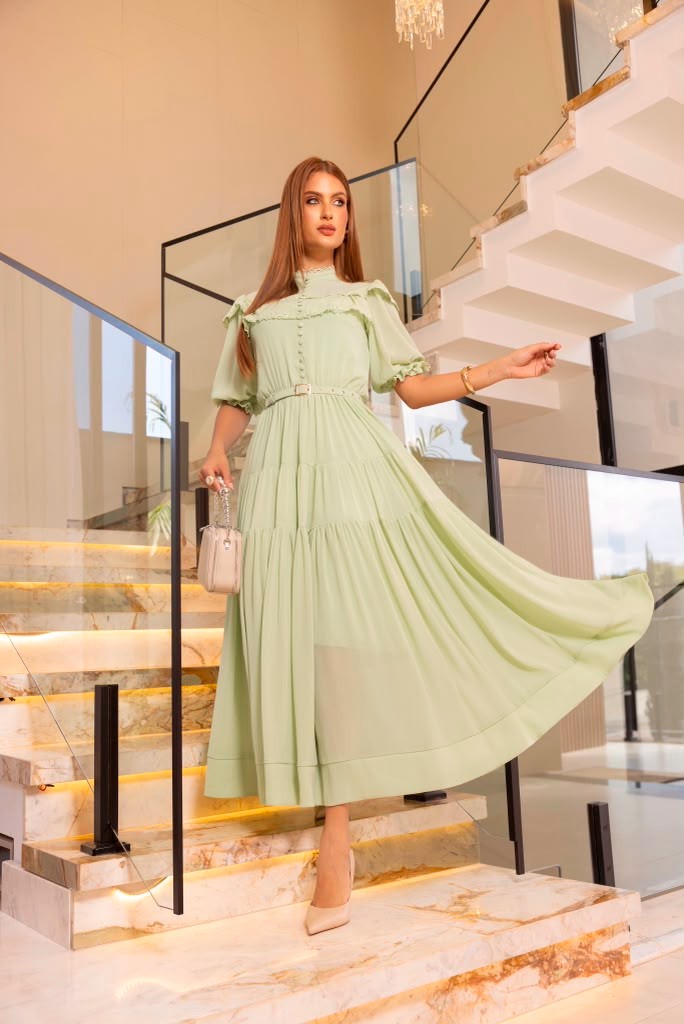 Vestido Midi Chiffon Verde