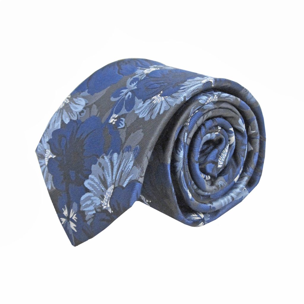59 X 3.5 Inch Blue Black Floral Tie&Psq
