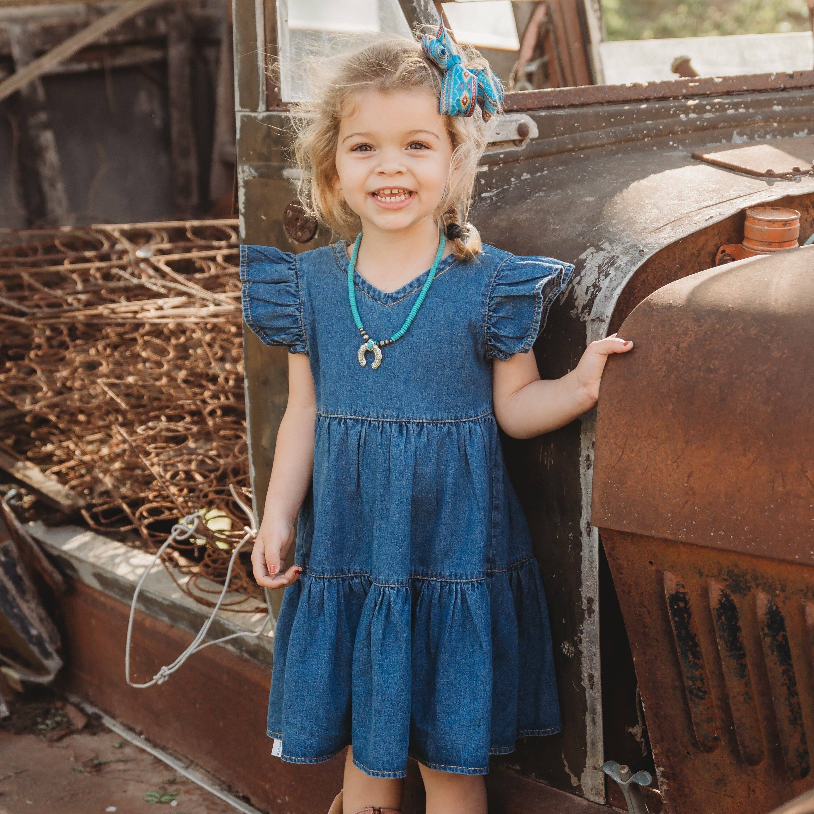 Denim Ruffle Sleeve Dress