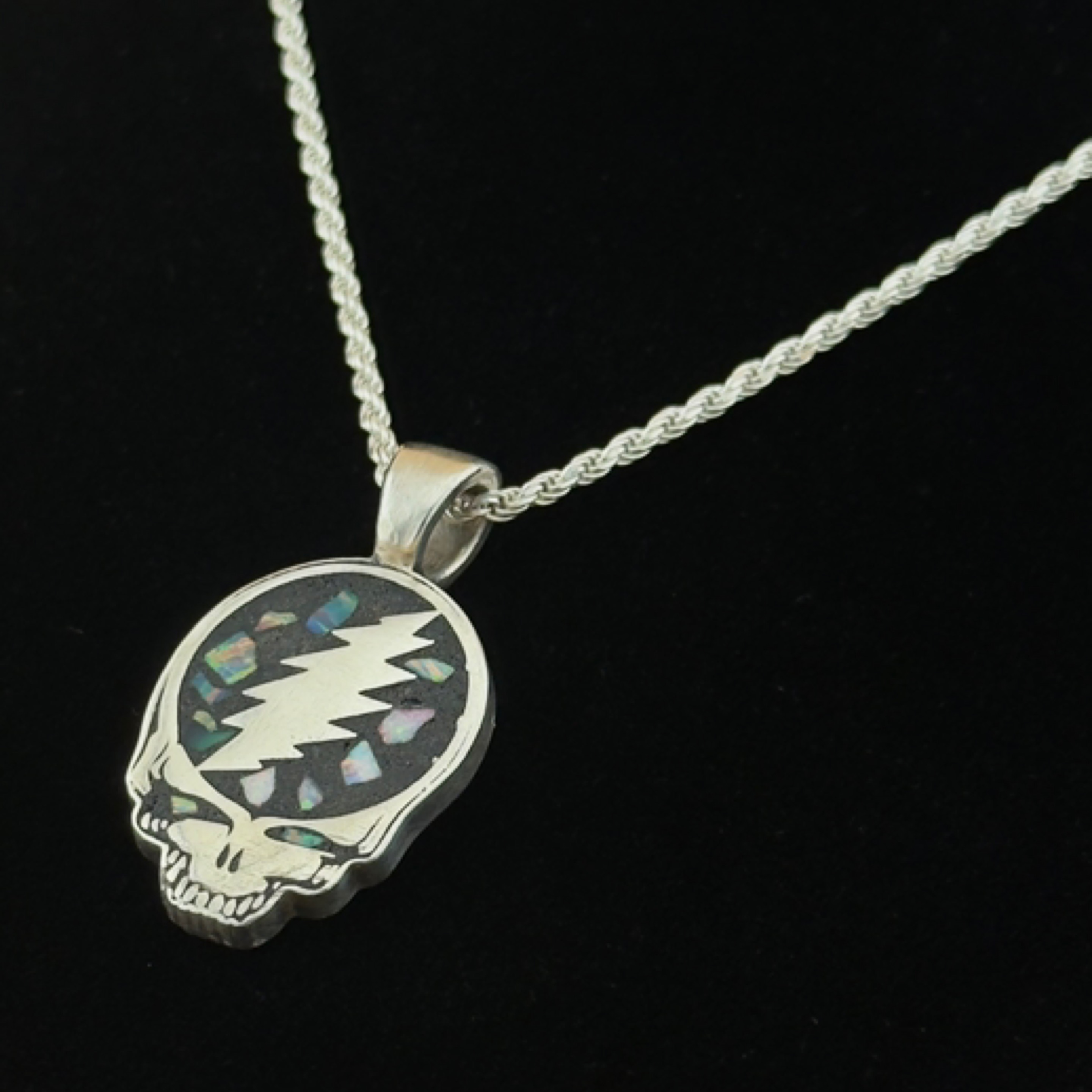 Stealie Pendant – Black Tourmaline / Crushed Opal, 925 Sterling Silver