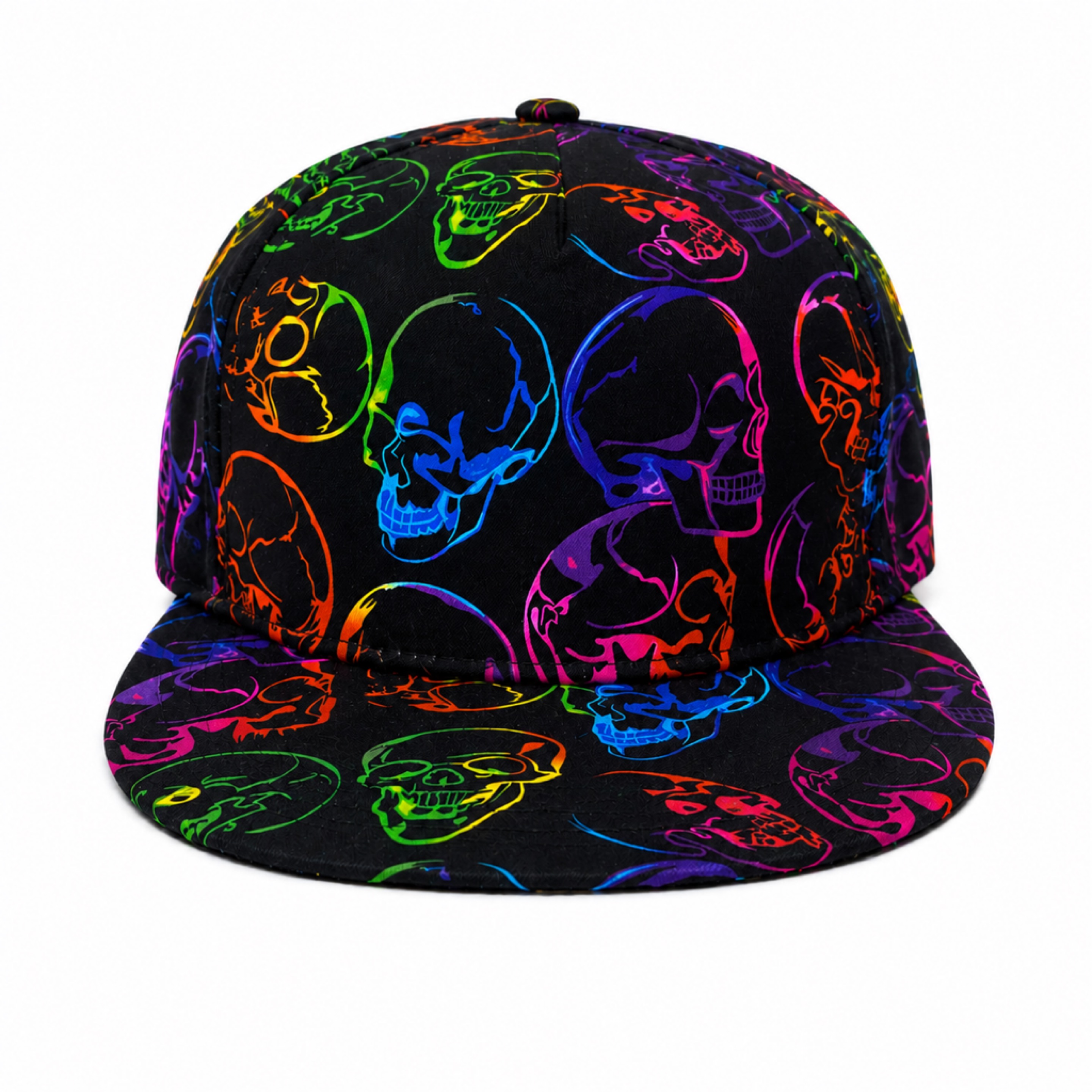 Neon Skull Flat Bill Snapback Hat