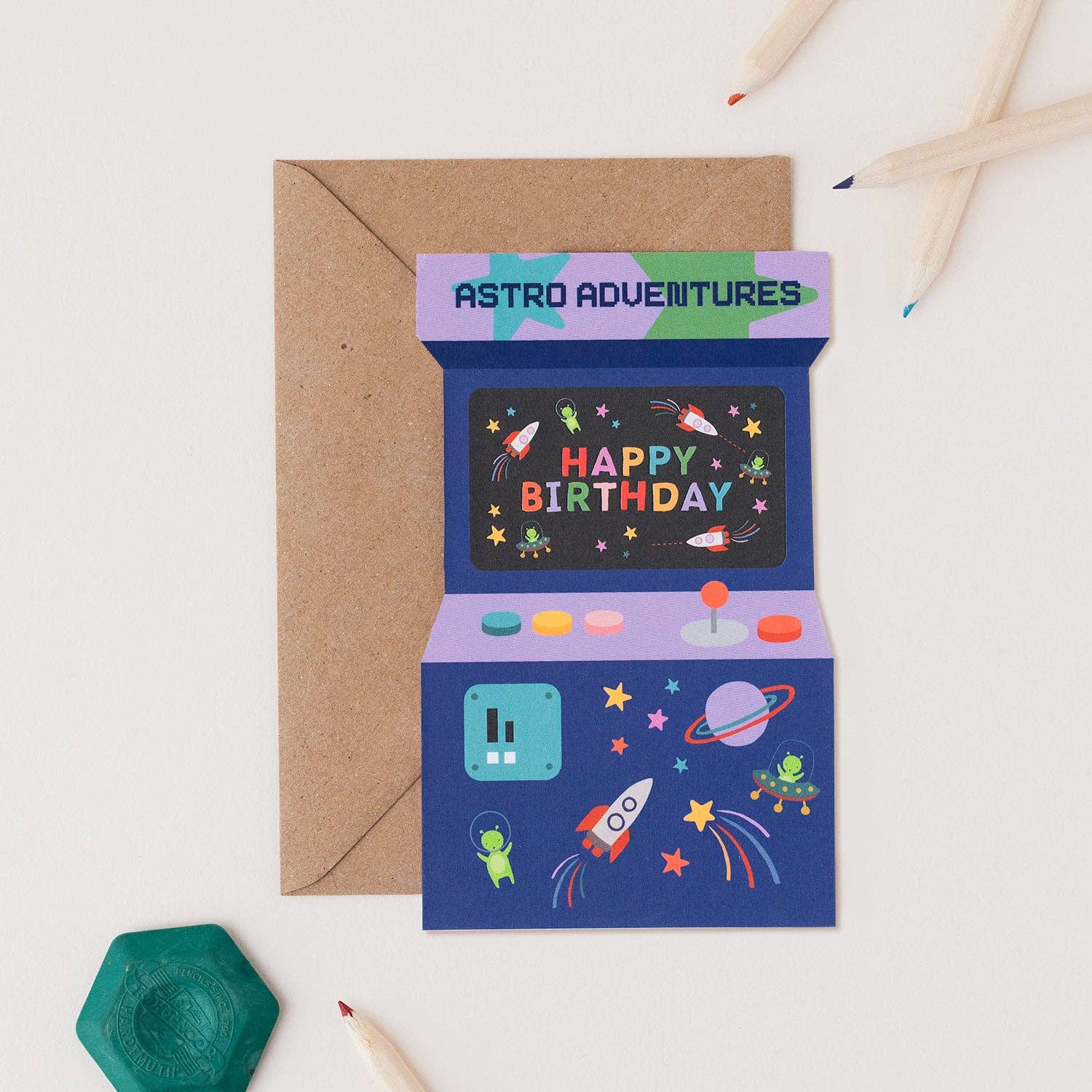 Astro Adventures Arcade Video Game Birthday Card for Gamers