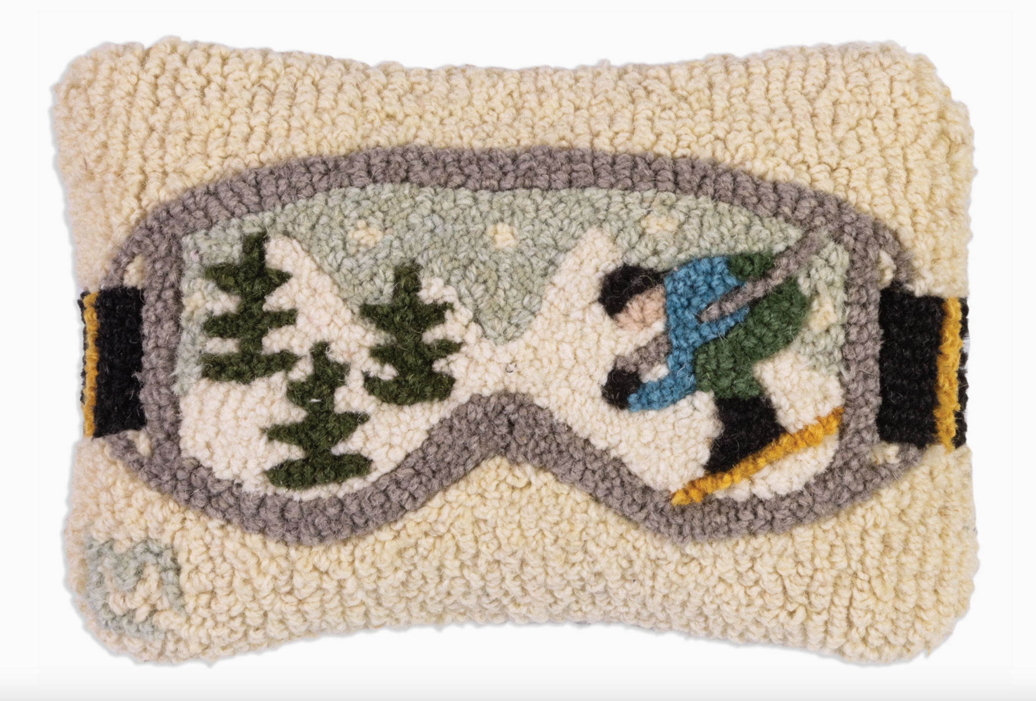Ski Goggles Hooked Wool Pillow 8"x12"