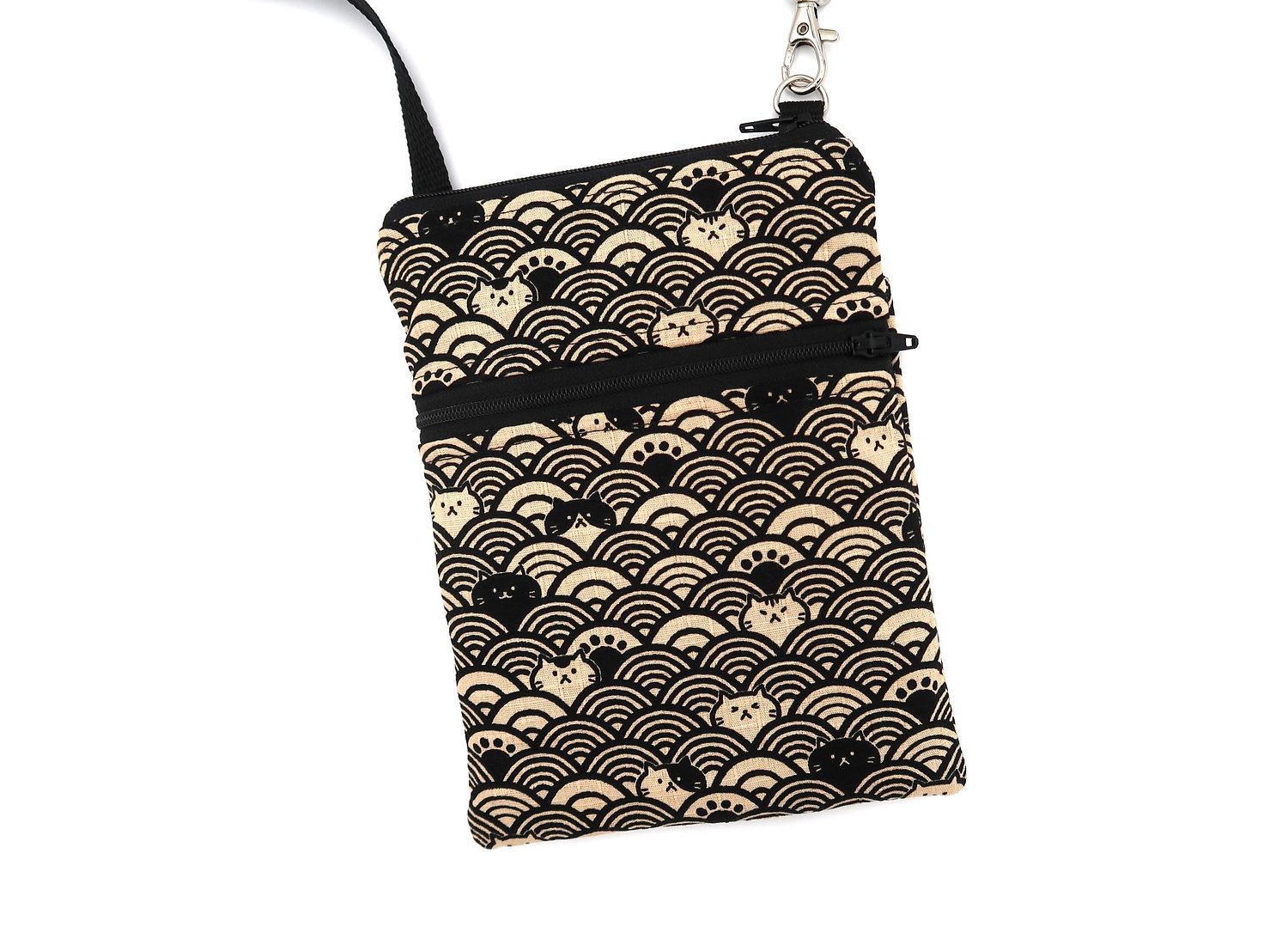 Small Crossbody Bag – Fuku Cats in Waves – handmade crossbody bag