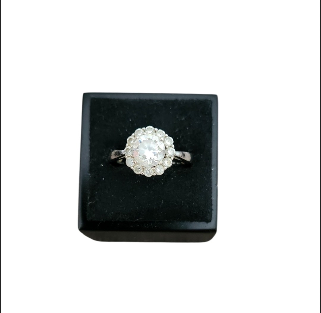 Size 6 Silver Toned Cubic Zirconia Halo Ring