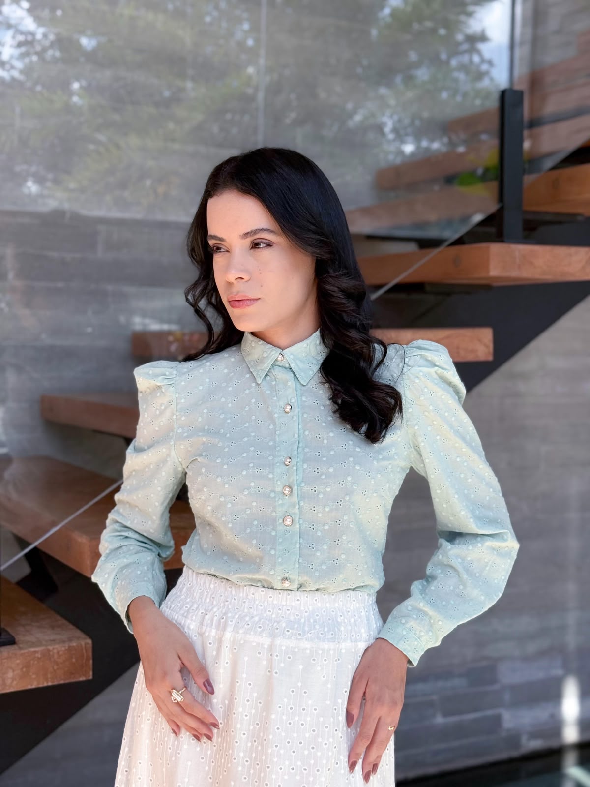 Camisa Verde Menta em Laise