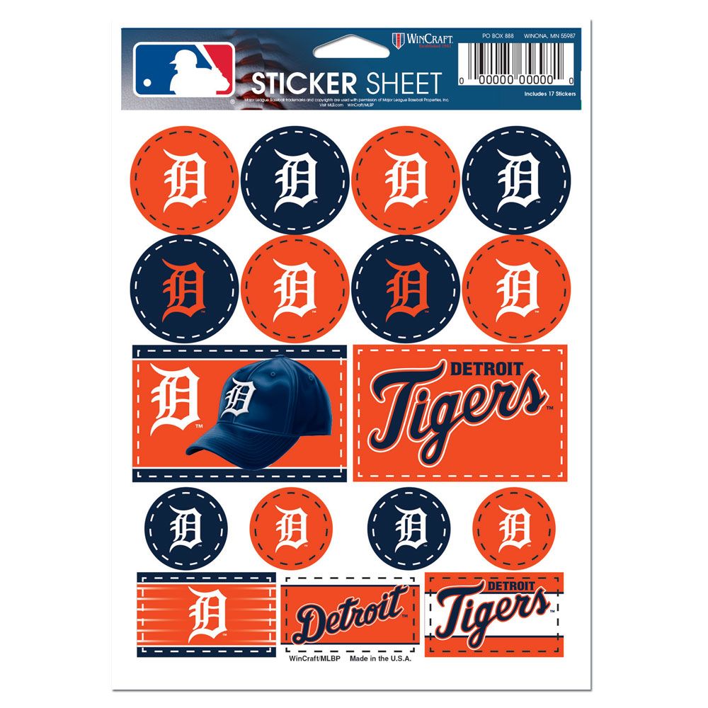 Detroit Tigers Vinyl Decal Sheet 5x7"