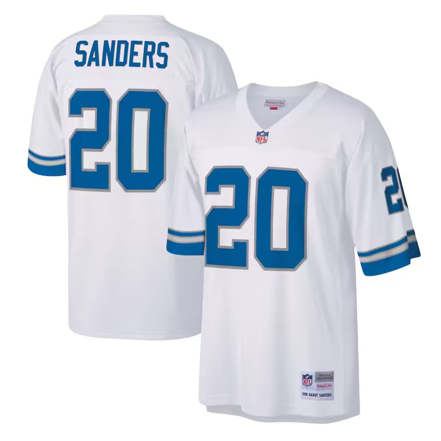 Detroit Lions 1996 Barry Sanders #20 White Mitchell and Ness Light Jersey