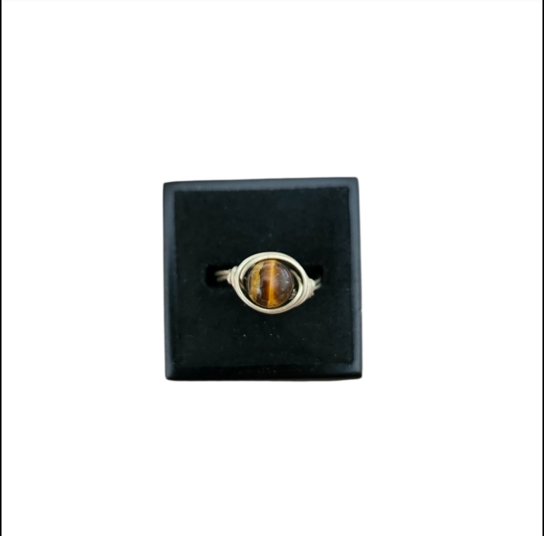Size 6.5 Silver Toned Handcrafted Wire Wrapped Tigers Eye Ring