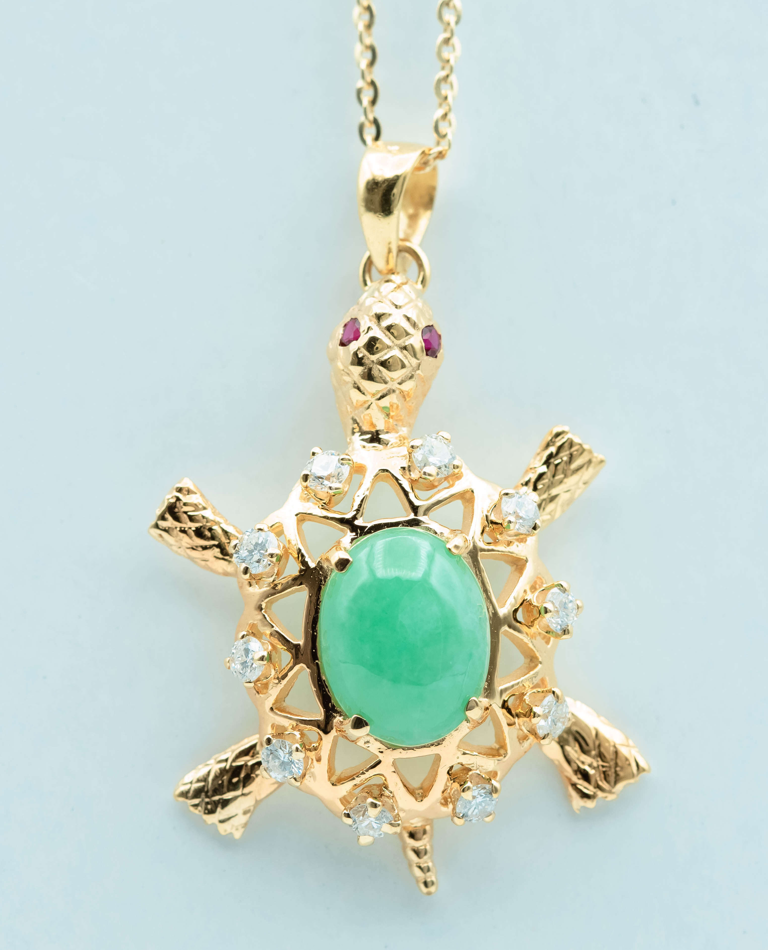 Green Sea Honu 14K Yellow-Gold Green Jade Pendant