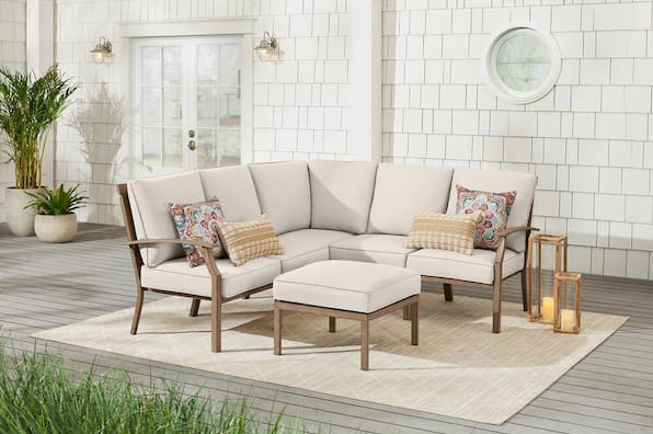 Home Depot Geneva 6pc Wicker Patio Sectional Sofa with Ottoman