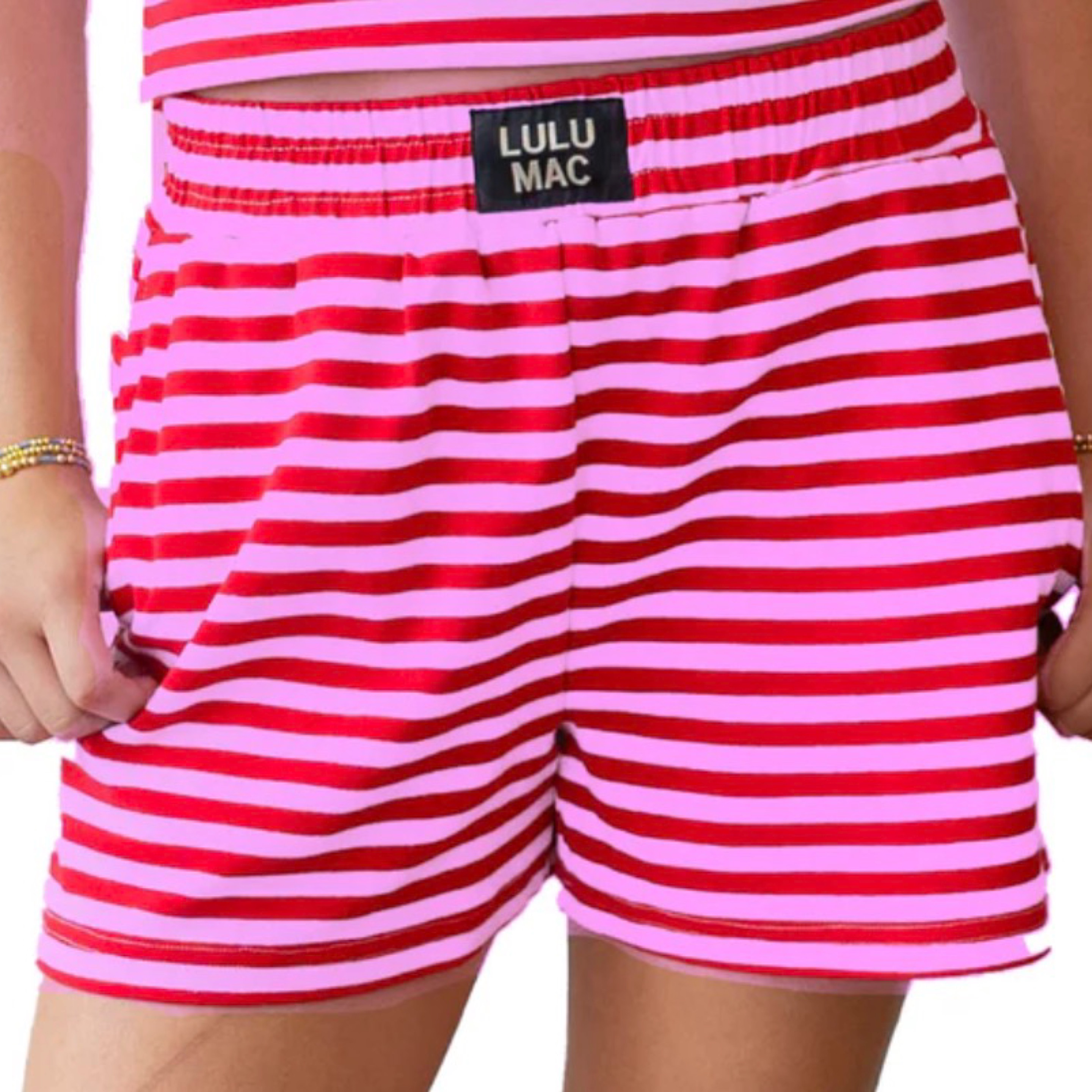 LuLumac striped shorts red/pink — Bama Tan boutique, Tuscaloosa AL