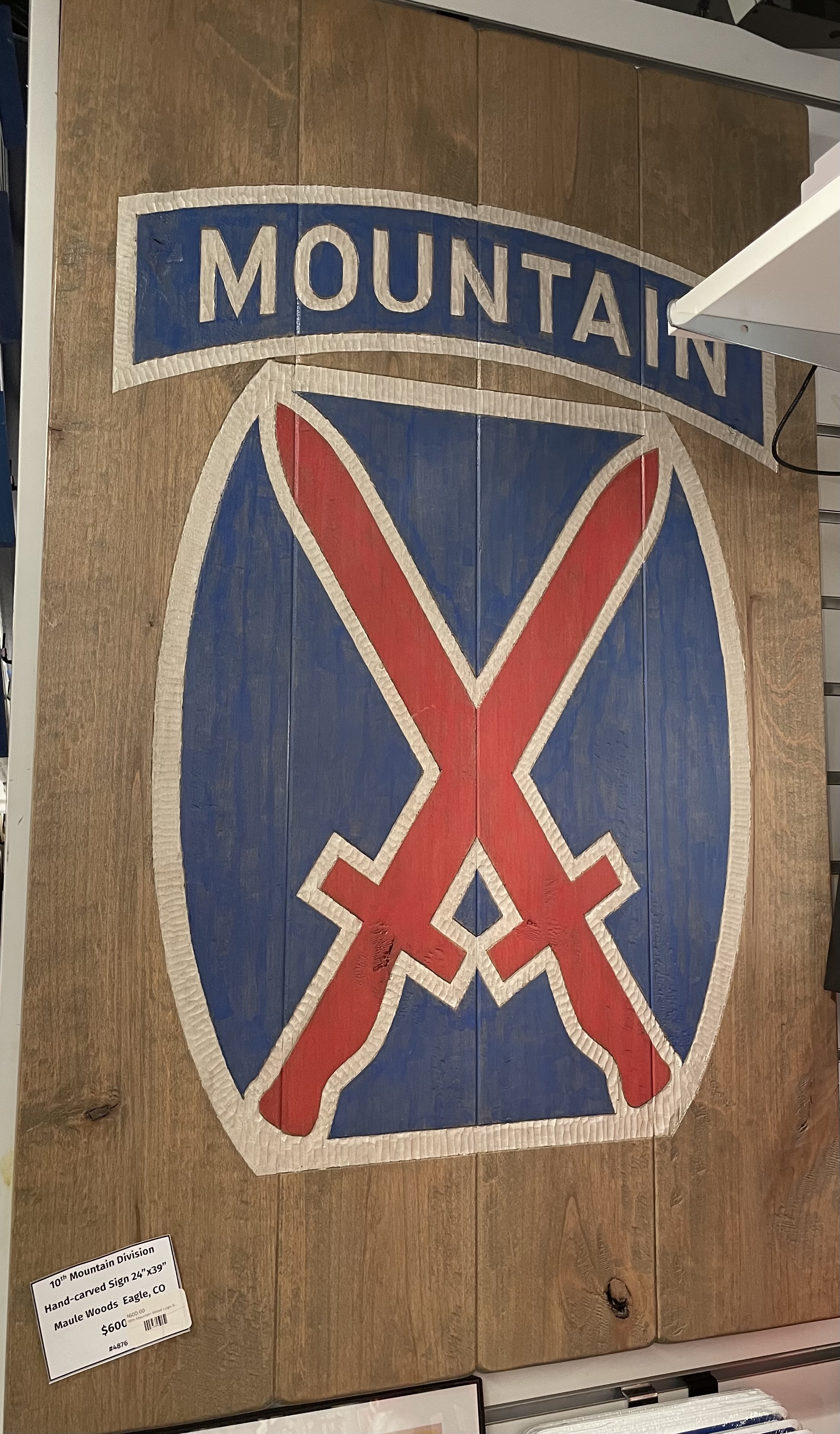 10th Mountain Wood Logo Sign 24"x39" Maule Woods
