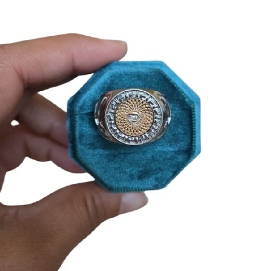 Size 10.5 Two-Tone Signet Statement Ring in Silver and Gold Tones