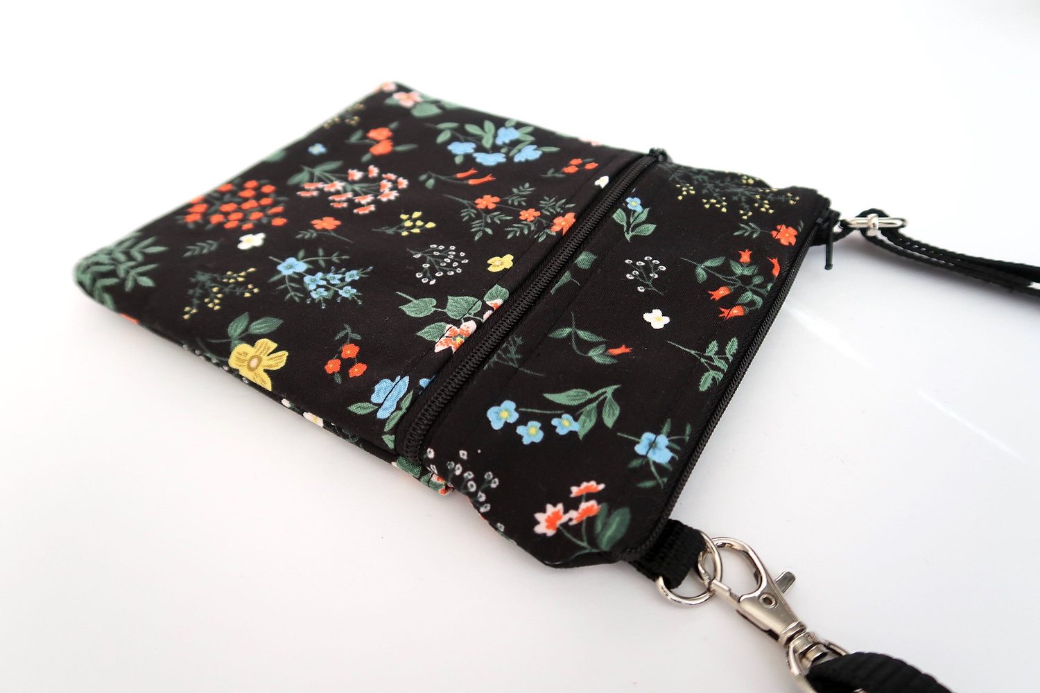 Small Crossbody Bag – Wildflowers on Black – handmade crossbody bag