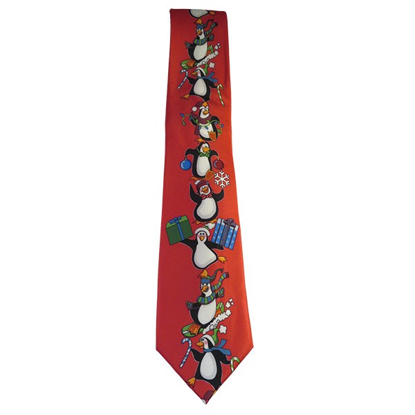 59 X 3.25 Inch Red Penguins Holiday Tie