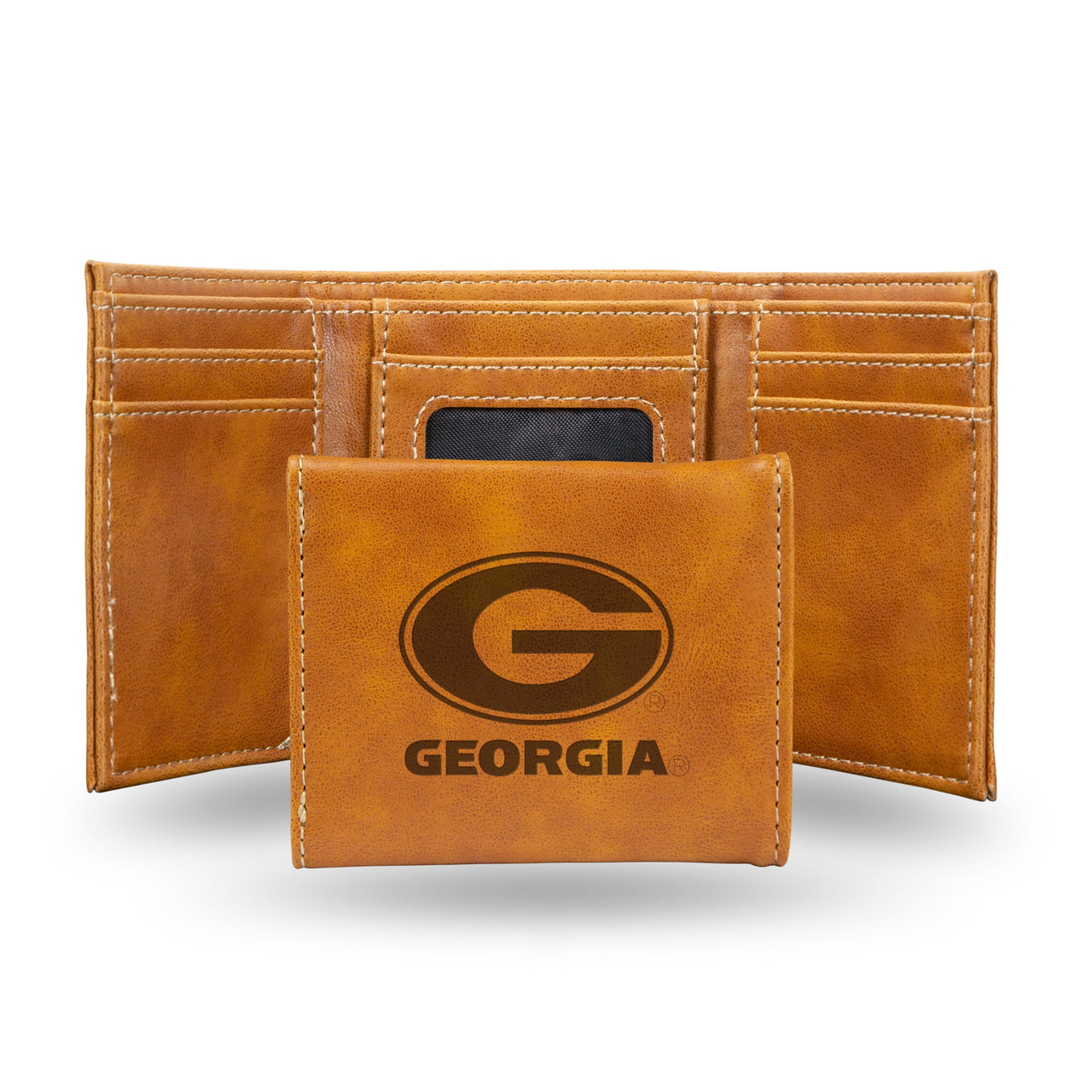 Georgia Bulldogs Laser Engraved Trifold Leather Wallet