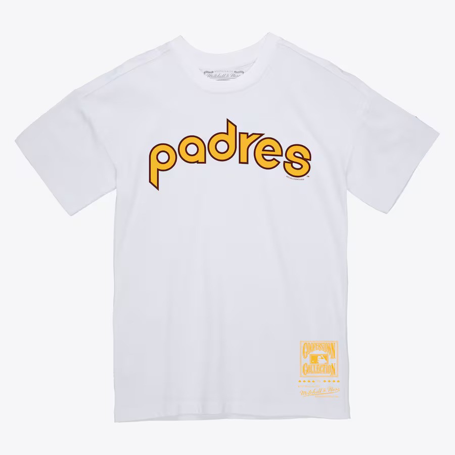 San Diego Padres White Mitchell and Ness Wordmark Shirt