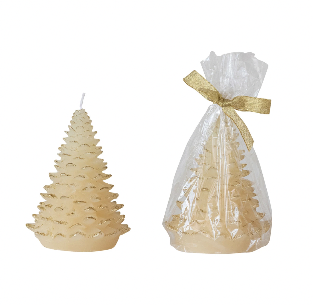 Pinecone Tree Unscented Shaped Candle - Short, Eggnog with Gold Tips