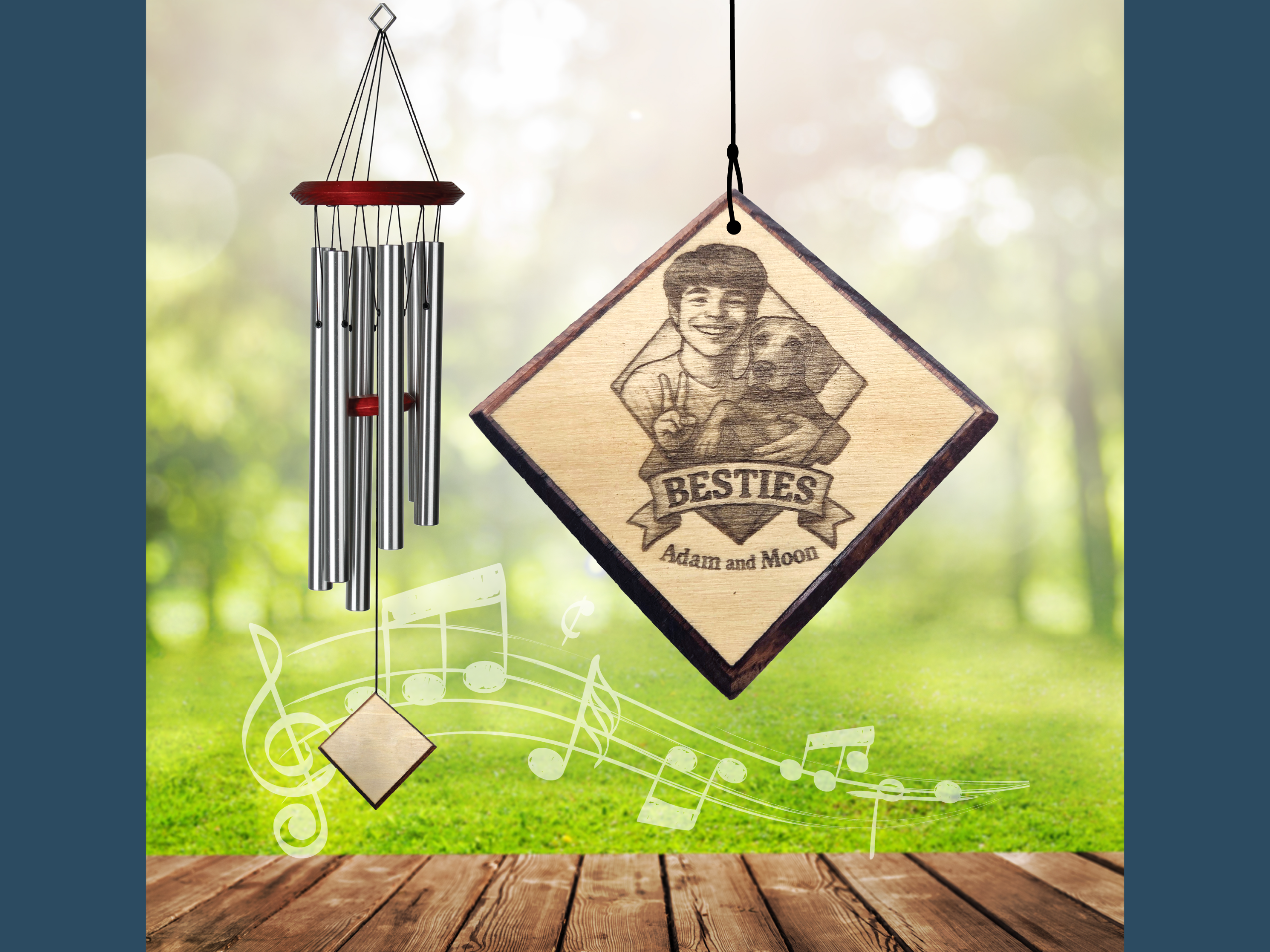 Pet Besties Wind Chime - You and your pet on a chime! personalized wind chime
